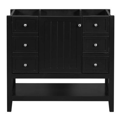 Meuble-lavabo moderne de 36 pouces avec armoire et tiroirs, fabrication en bois massif durable et panneau de fibres à densité moyenne, rangement spacieux, assemblage facile