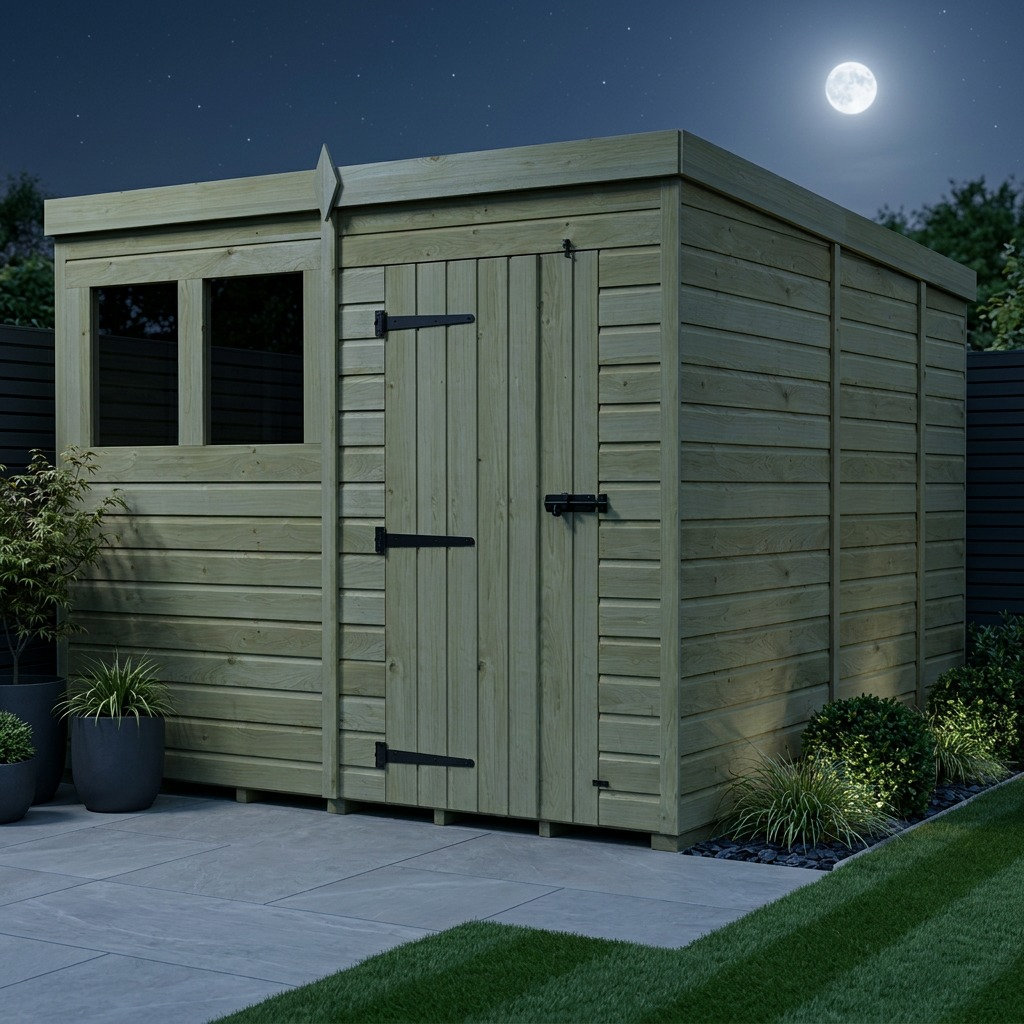 Total Sheds 8ft x 9ft Pent Garden Shed - Single Door - With Windows - Pressure Treated Timber - UK Manufactured
