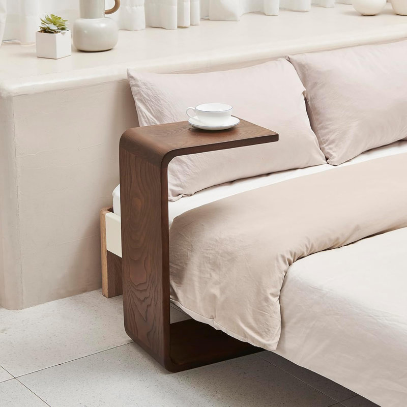 Carlisha Solid Wood C-Shaped End Table, Walnut Color