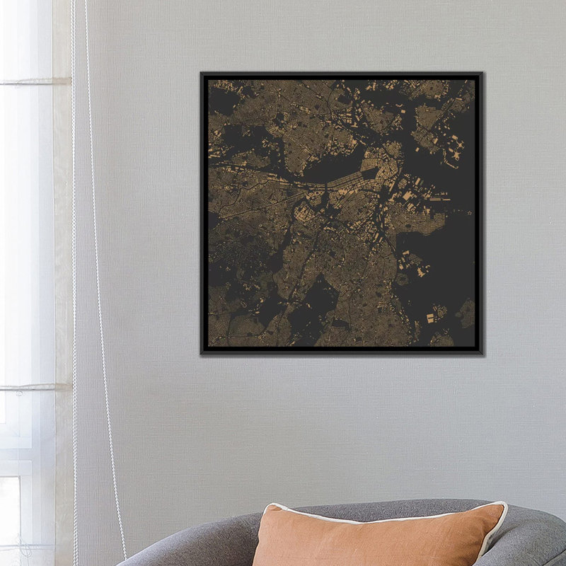 « boston », impression sur toile tendue, H 37 po x l 37 po x P 1,5 po, Toile avec cadre noir, Pas de tapis