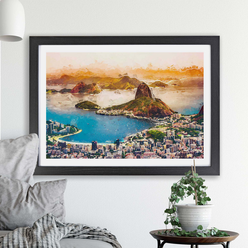 Skyline Of Rio De Janeiro In Brazil - Single Picture Frame Print, 45cm H x 63cm W x 2cm D, Black