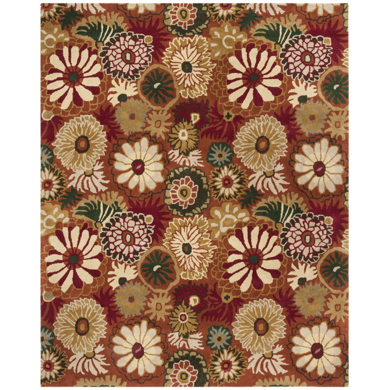 Ivory and Rust Floral Hand-Tufted Wool 8' x 10' Rug