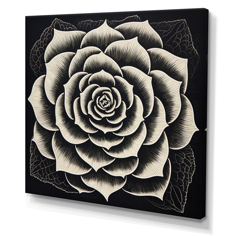 Minuscule plante grasse en noir et blanc, H 30 po x l 30 po x P 1 po, Toile tendue