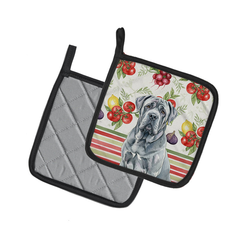 Blue Neapolitan Mastiff Vegetables Pair of Pot Holders, Blue