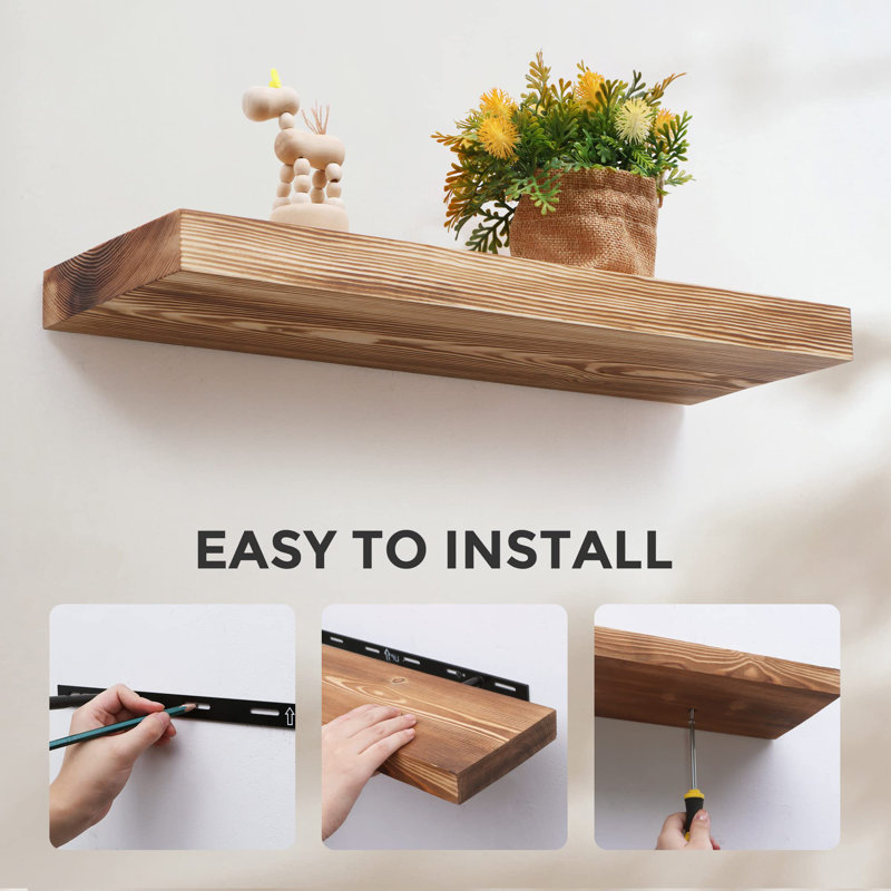 Zahriah 2 Piece Pine Floating Shelf, Walnut, 1.3" H x 5.7" W x 16" D
