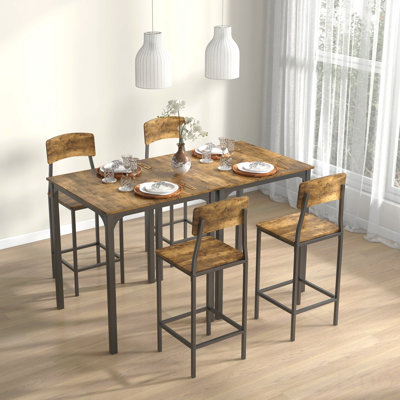 Ensemble de table de bar et de chaises de salle à manger 3 pièces à hauteur de comptoir, petite table de salle à manger industrielle pour 2 personnes, table de cuisine carrée et tabourets avec structure en acier