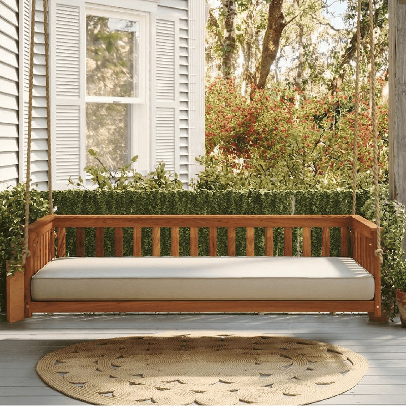 Balancelle de véranda en bois d'acacia Charleston, Finition huilée, 55.5"