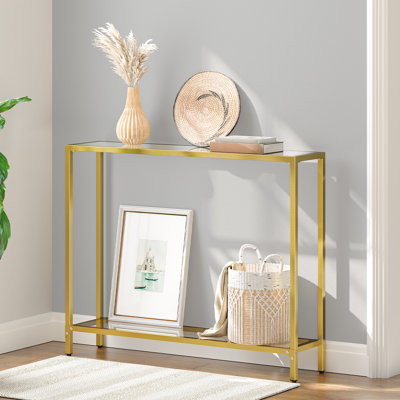 Vonte 39.4" Glass Console Table Gold Metal Frame