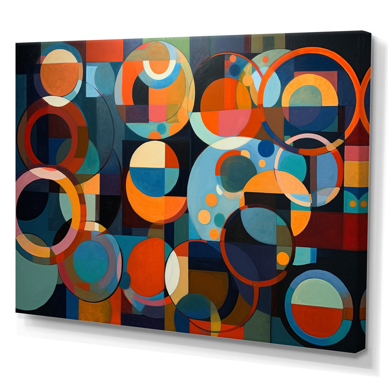 Impression sur toile encadrée "Orange Blue Geometrie Unleashed I - Abstract Shapes", 24" H x 32" W, Toile tendue