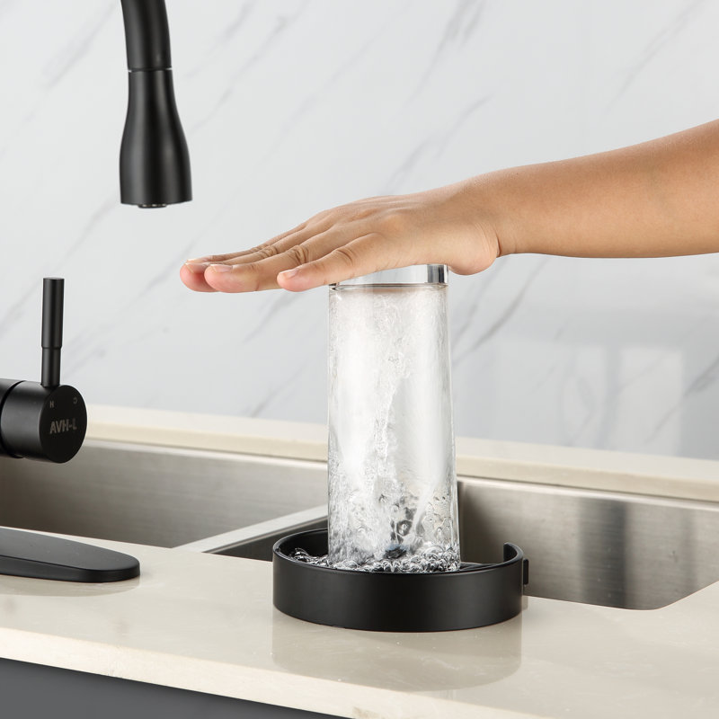 Laveur de gobelets en verre en alliage de zinc pour support d'évier de cuisine avec support en plastique, Noir mat