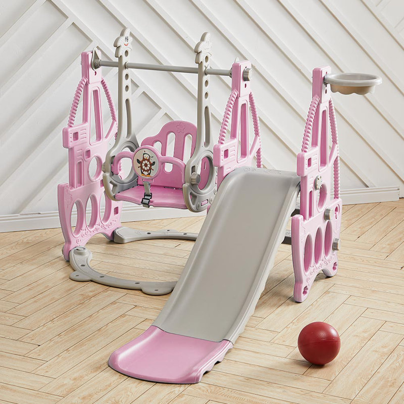 Magnus Zoomie Kids Plastic Swing Set with 1 Swing(s) , 1 Slide(s), Pink/Grey