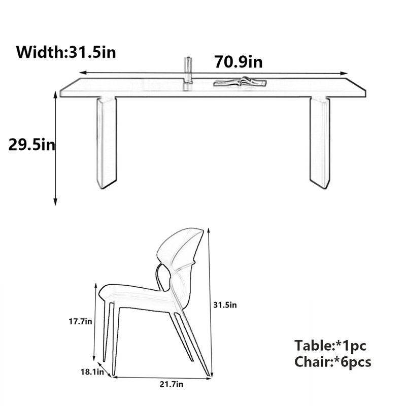 Table de salle à manger moderne en marbre noir minimaliste, 7