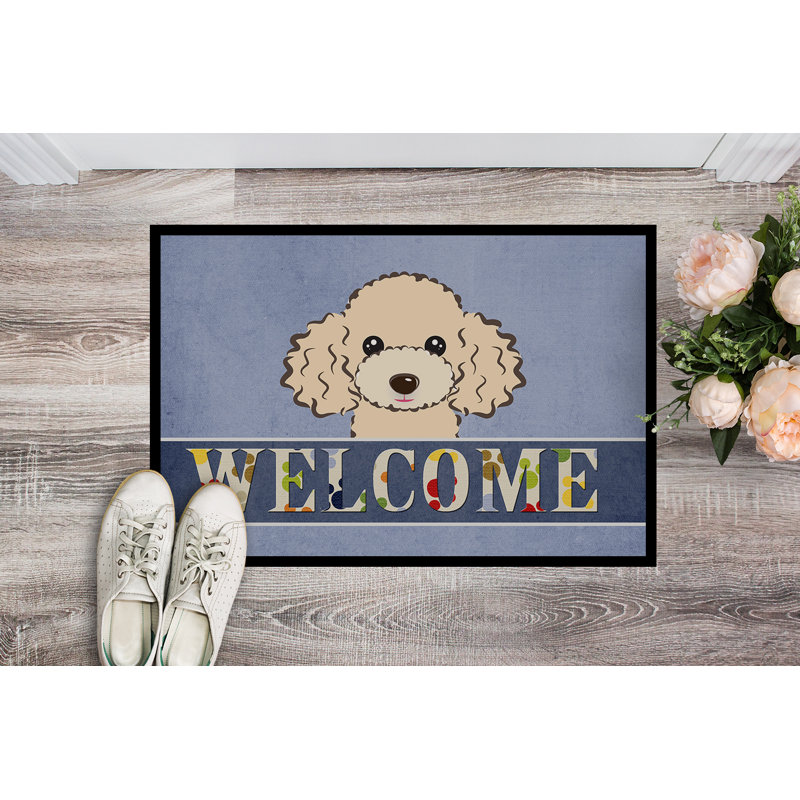 Paillasson d’extérieur anti-dérapant wartrace buff Poodle welcome, Rectangle 2 pi x 3 pi