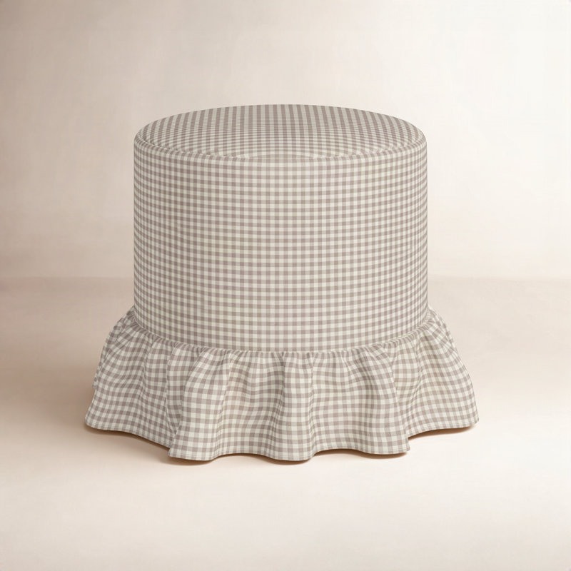Oval Ottoman, Mauve Checkered