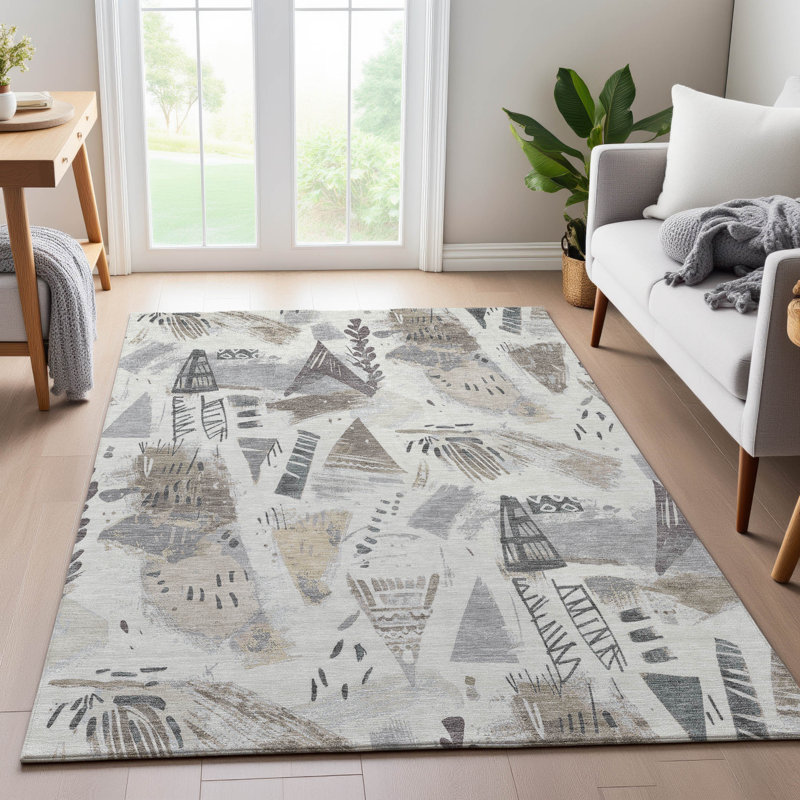 Tapis moderne de qualité supérieure lavable à la machine Harjo AMF1573, Rectangle 9 pi x 12 pi