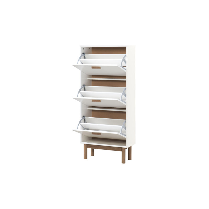 6 Pair Flip Down Shoe Storage, White/Oak