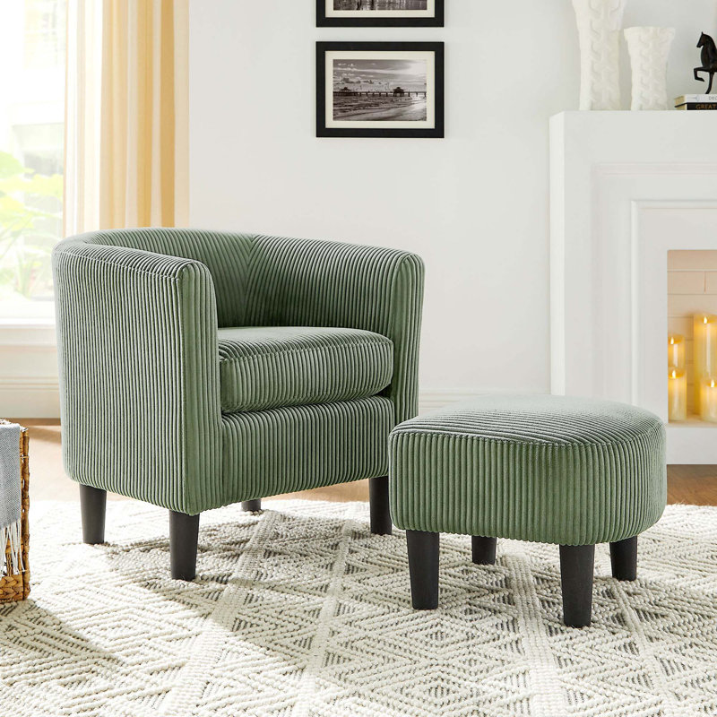 Chaise rembourrée avec repose-pieds, Velours côtelé vert 1