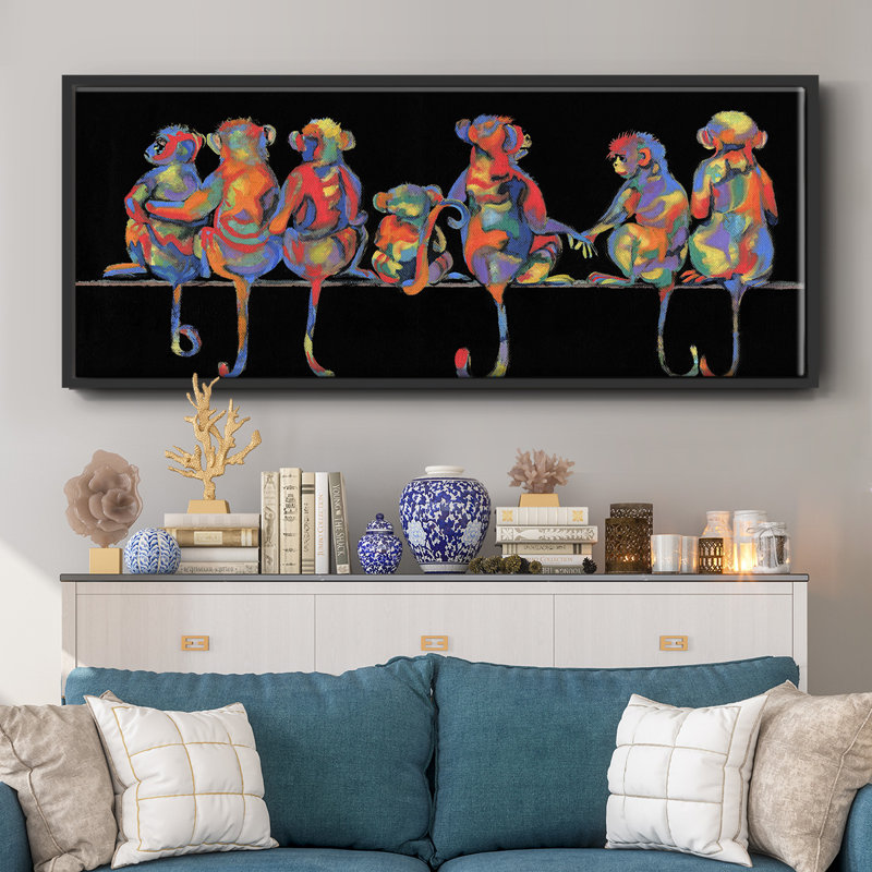 Fun Monkeys- Framed Canvas, H 12 po x l 30 po