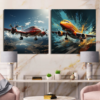 In Flight Jet Plane Horizons - Ensemble de 2 collages carrés
