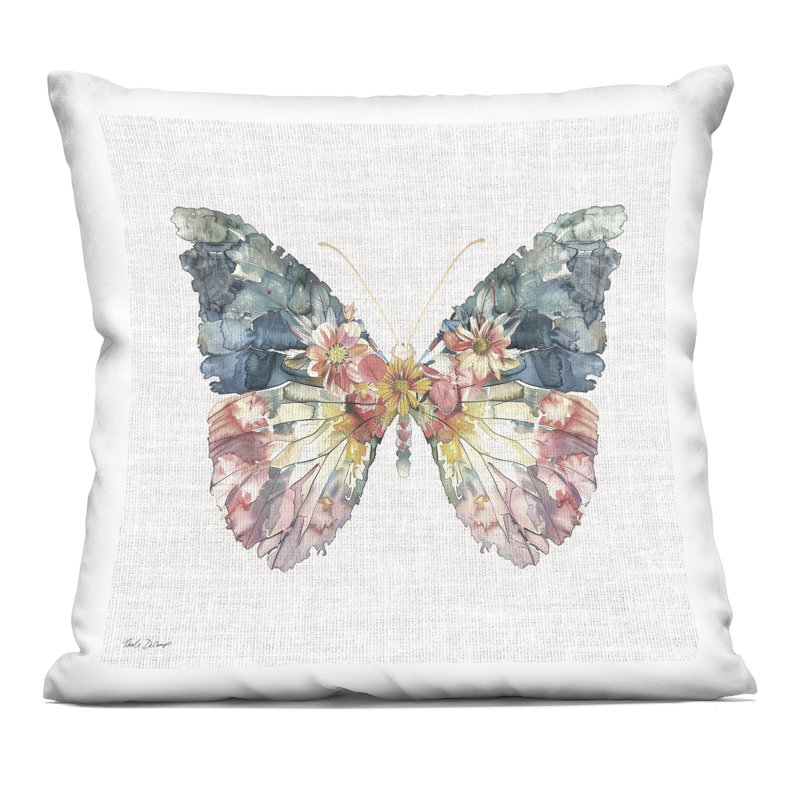 Coussin décoratif imprimé papillon Émergence Beauté, design par Nicole DeCamp, Carré H 18 po