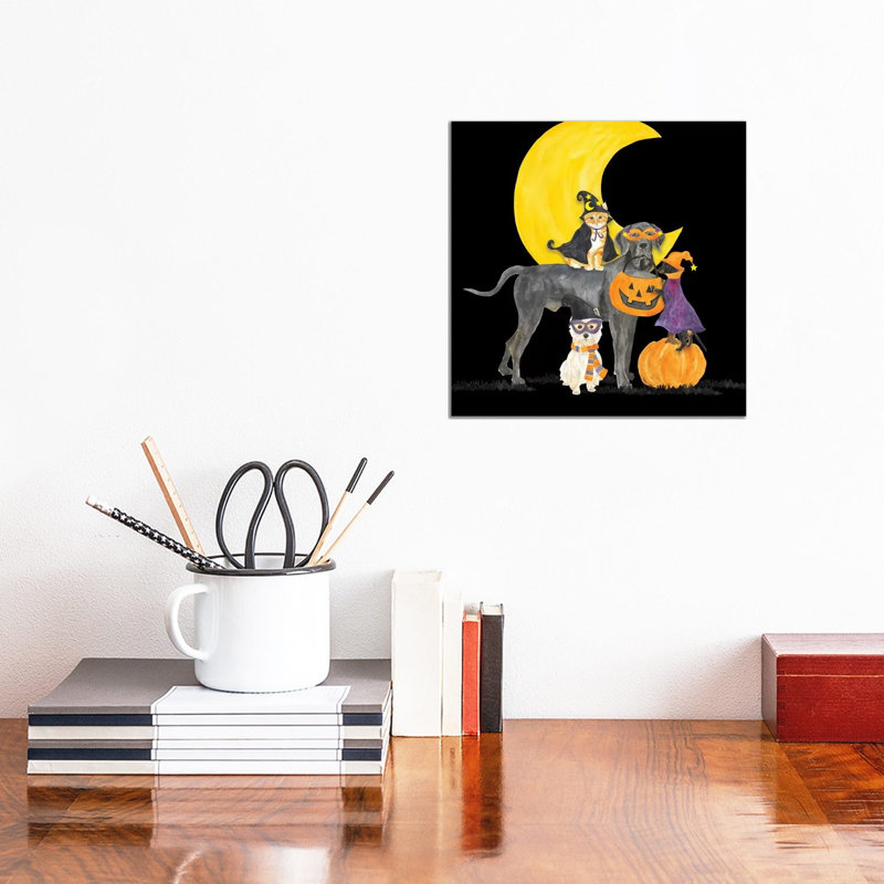 Fright Night Friends II - Dog With Pumpkin by Tara Reed - Wrapped Canvas Painting, 30.48 cm H x 30.48 cm W