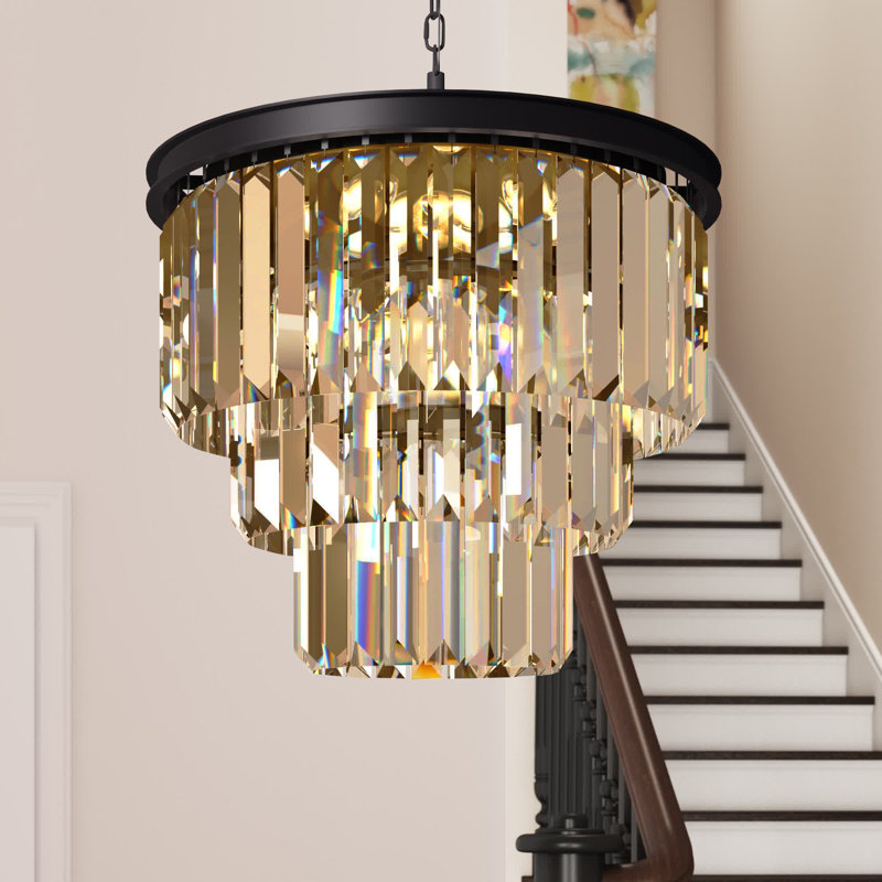 Yazmin 9 - Light Dimmable Tiered Chandelier, Matte Black, Smoky