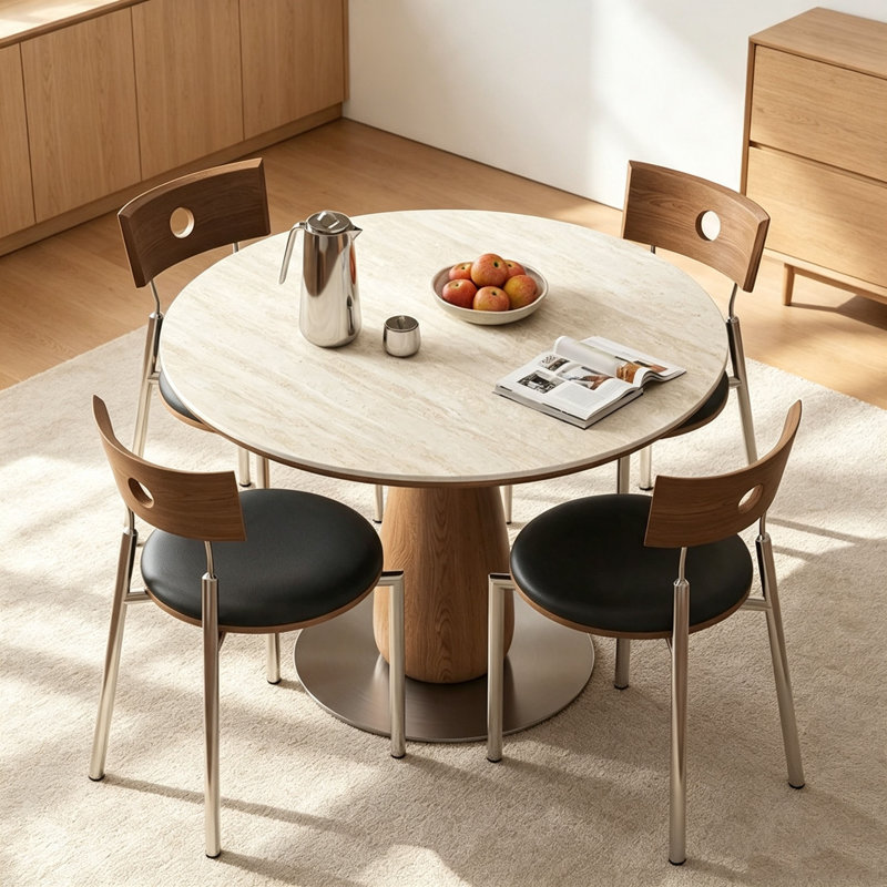 Table en pierre frittée crème, 29.5" H x 51.2" W x 51.2" D, 5