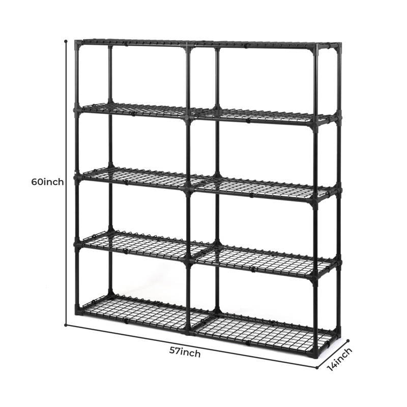 Étagère de rangement en fil de fer noir à 5 tablettes, ensemble de 2 tablettes robustes pour l'organisation de garage, de cuisine et de garde-robe
