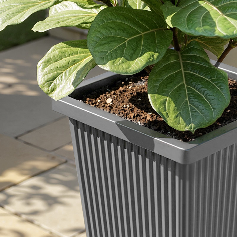 Ensemble de 2 grandes jardinières d'extérieur, pot de fleurs carré, H 24 po x l 11 po x P 11 po, Gris