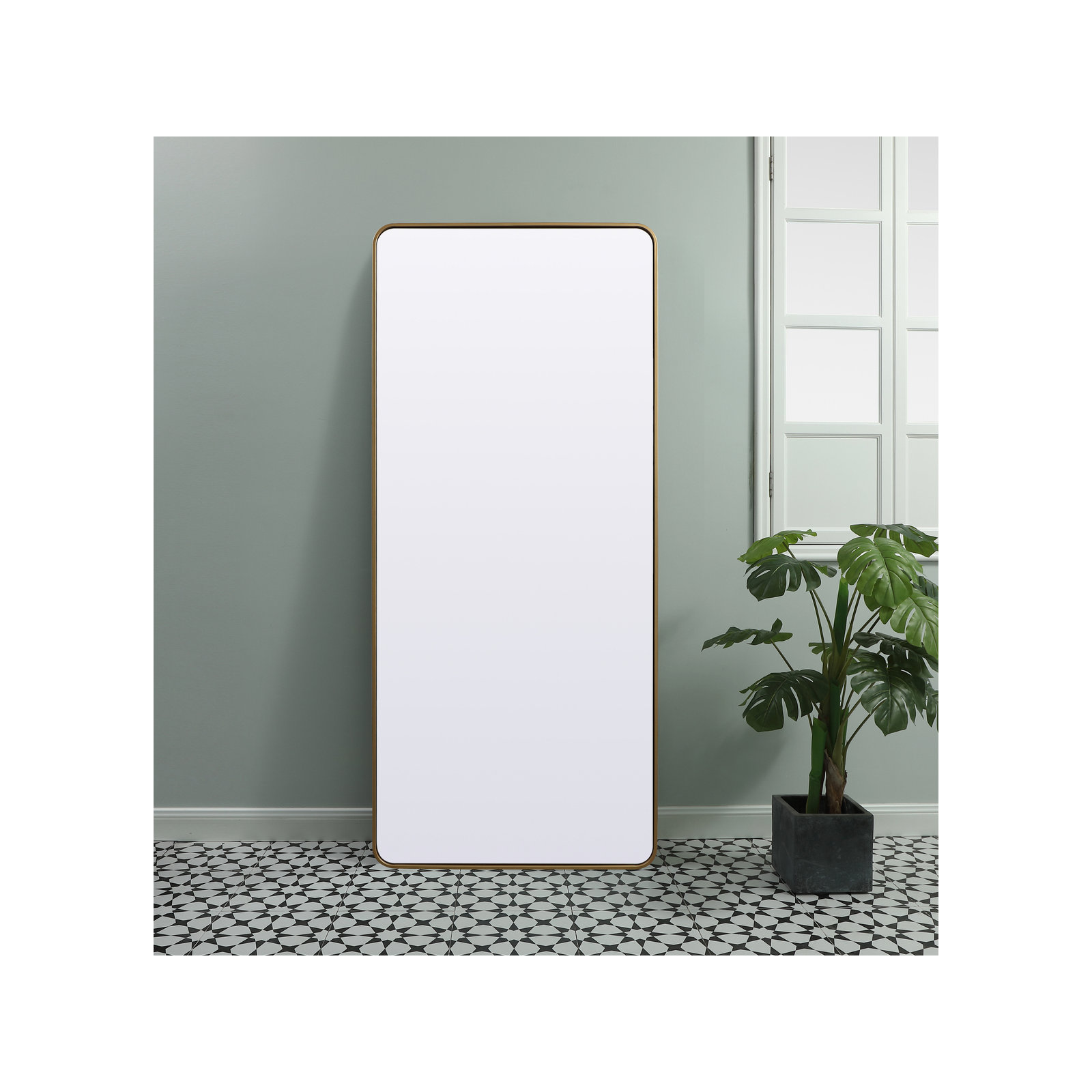 Sabine Metal Rounded Rectangle Wall Mirror, Brass, 72" x 32"