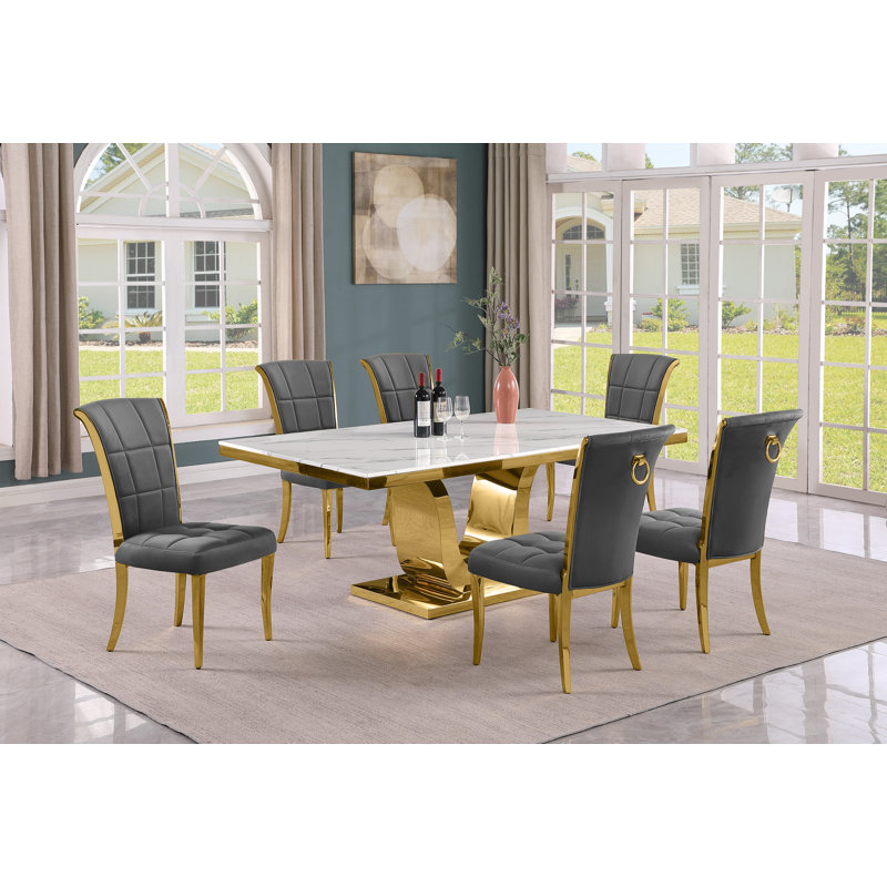 Ensemble de salle à manger rectangulaire H 42 po Horrace, 7, Marine / doré