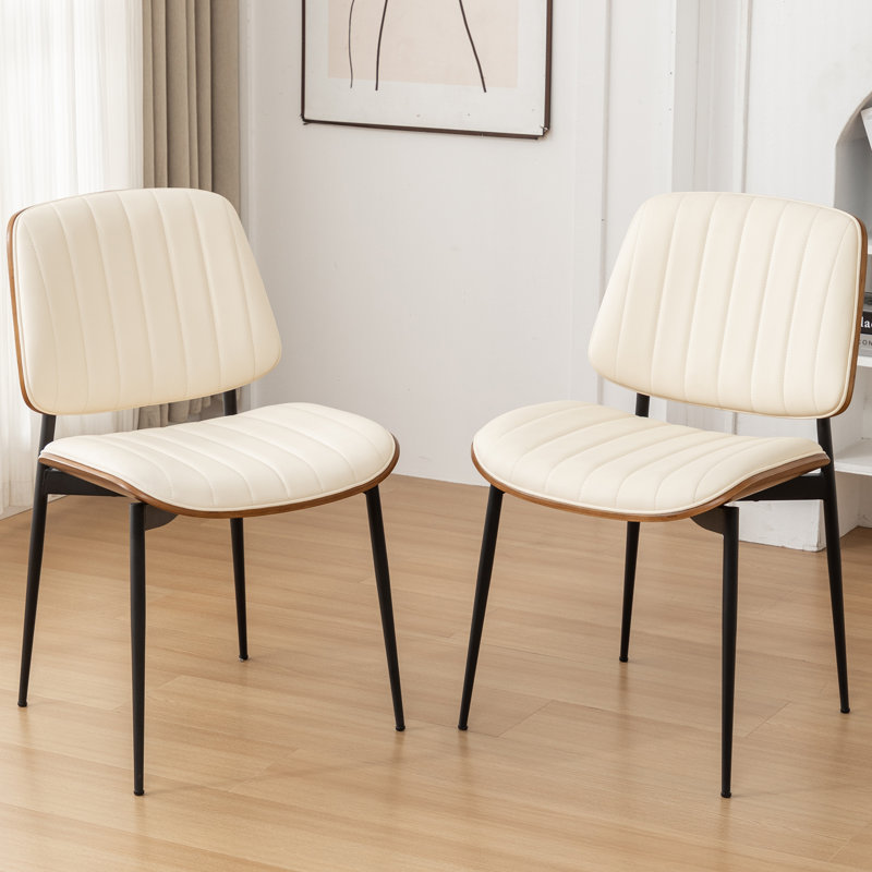 Orise Modern Upholstered Dining Chairs With Walnut Bentwood, Beige