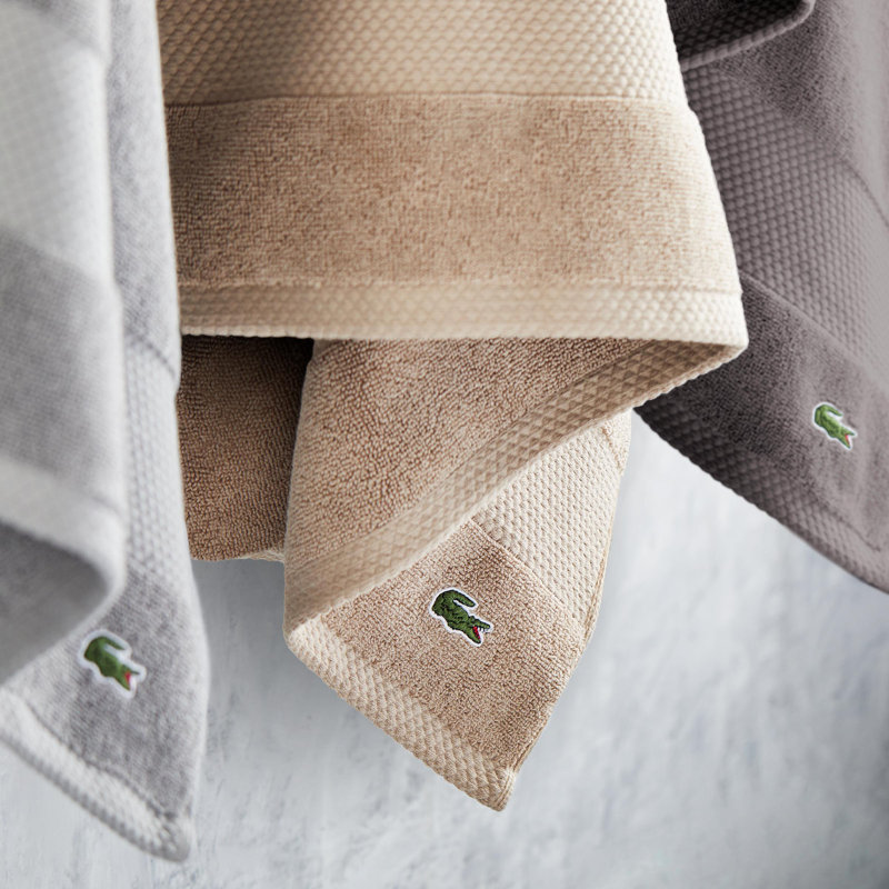 Lacoste Heritage 16X30 Cotton Hand Towel, 100% Supima Cotton, Micro-Fresh® Anti-Microbial, Sand