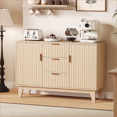 Large Fluted Buffet Cabinet with Storage, 47.2" Modern Sideboard Buffet, Wood Farmhouse Coffee Bar Kitchen Storage Cabinet with 3 Drawers and 2 Doors by Ebern Designs