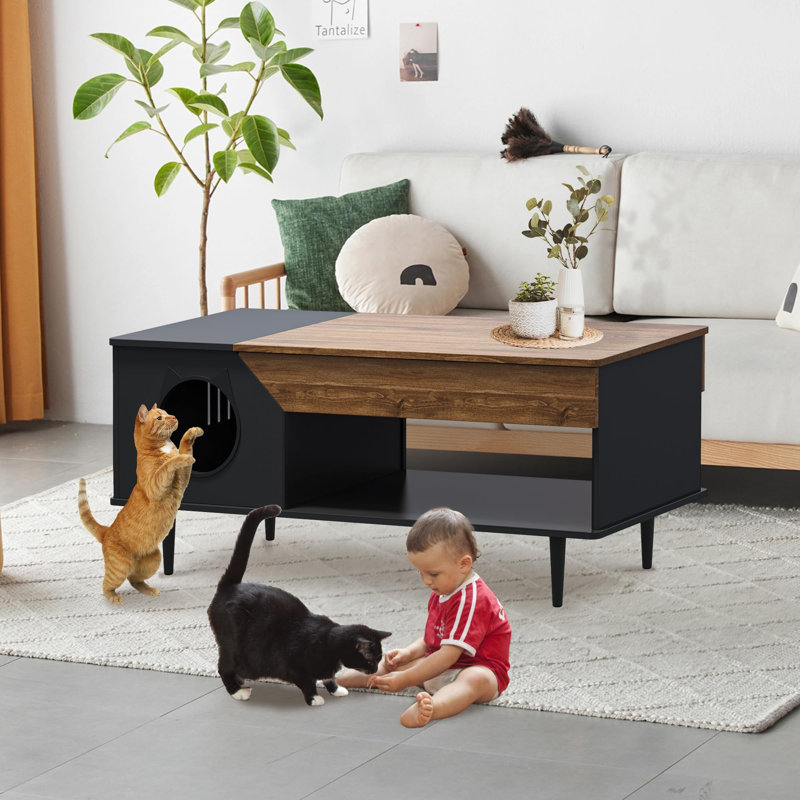 Table basse pour chat 45 po avec litière cachée pour chat, chaton de salon avec tiroir de rangement et salle de bain pour chat