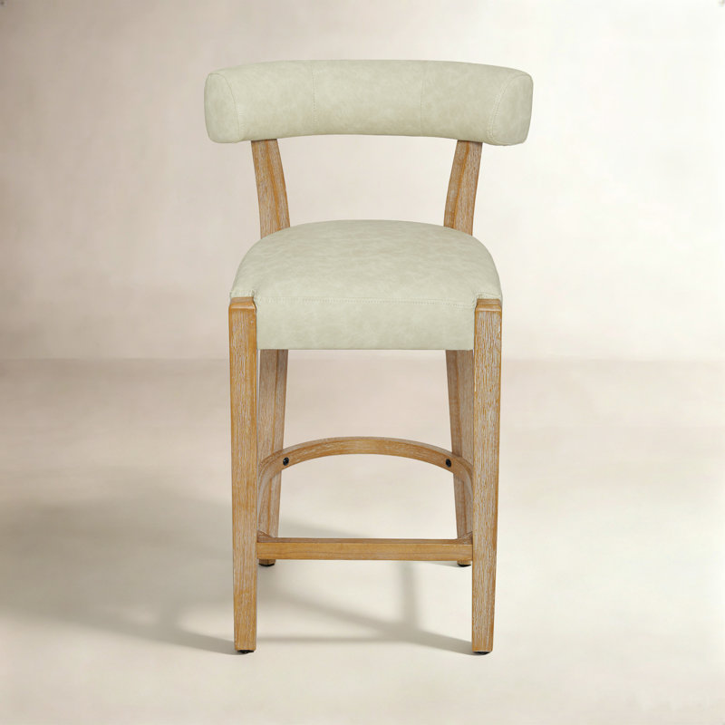 Tabouret de bar 26 po à hauteur de comptoir avec structure en bois massif, Similicuir beige / cadre naturel, 4