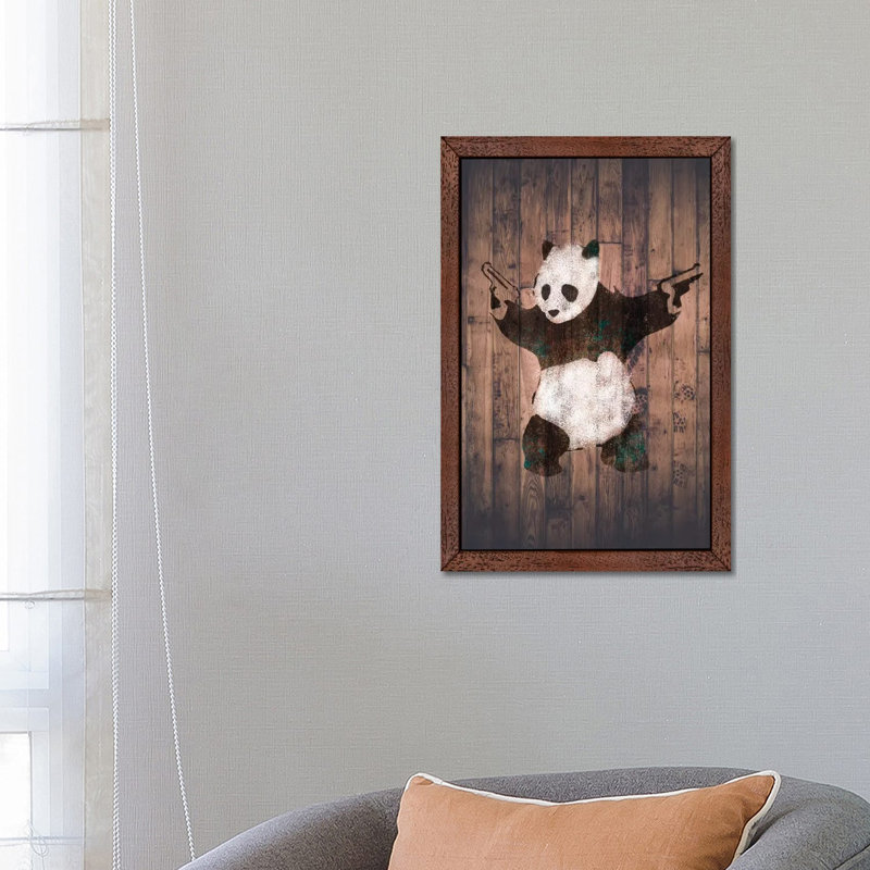Panda With Guns - Print on Canvas, Brown Floater Framed, 66.04 cm H x 45.72 cm W
