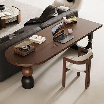 Brown Half-Circle Solid Wood desk