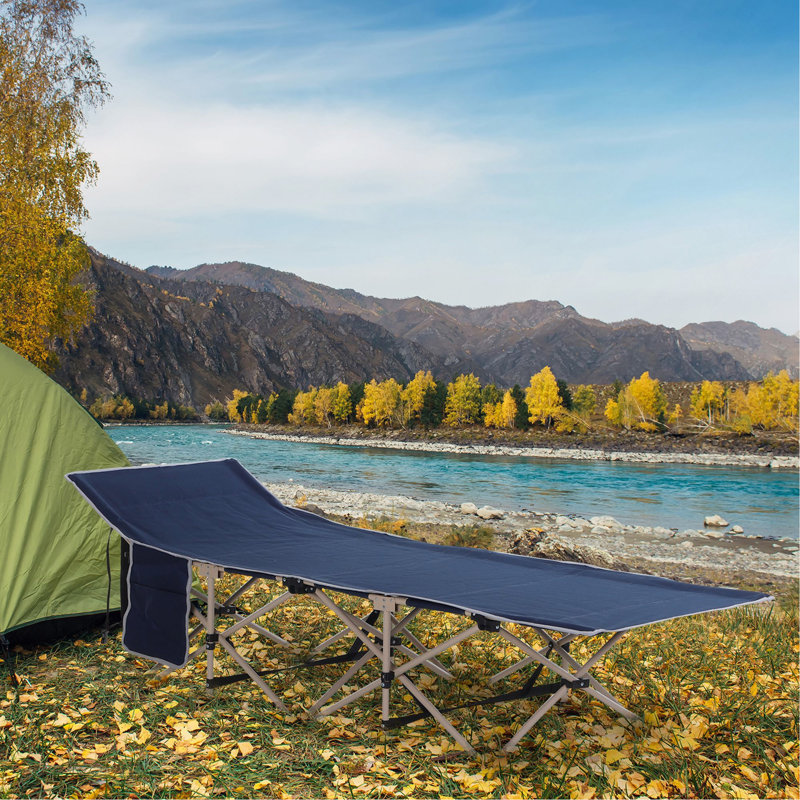 Lit de camp pliant pour adultes avec sac de transport, poche latérale, lit de repos portatif pour voyage, camp, vacances, 330 lb. Capacité, bleu