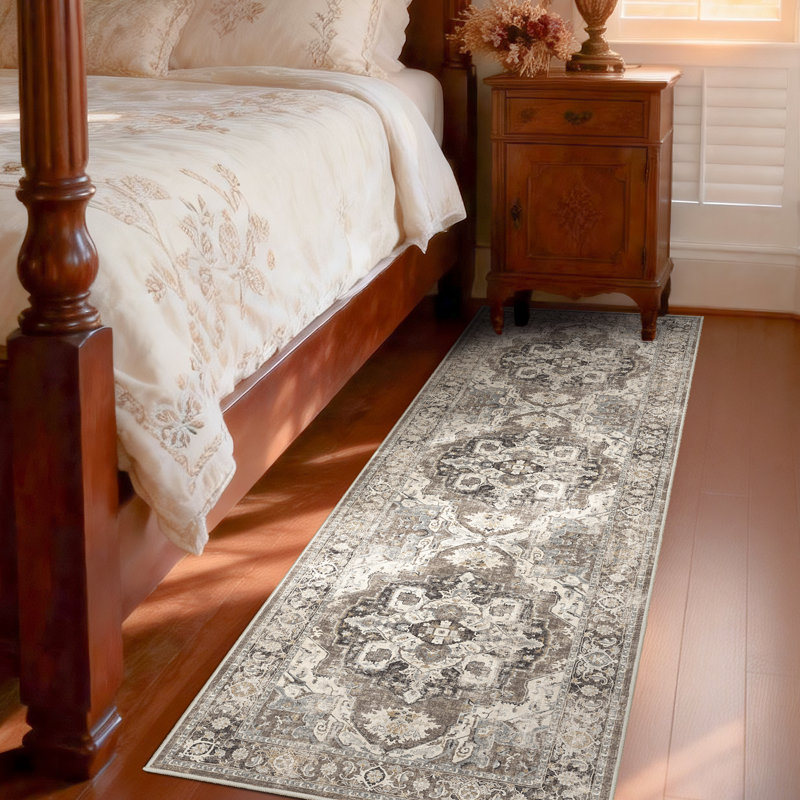 Wide Hallway Rug: Vintage Washable Soft for Living Room Bedroom Water Resistant Carpet with Non-Slip Backing for Entry Kitchen Dining Room Thin Bathroom Floor Mat(Brick)