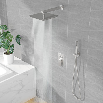 10 Inch Rain Shower Head Shower System Push Button Diverter Shower Set Wall Mount Shower System
