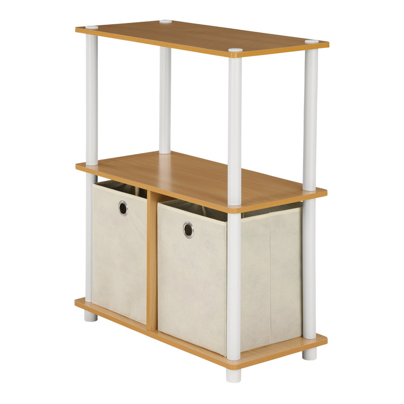 3-Tier Multipurpose Storage Rack Bookcase wIth Bins, Steam Beech/White/Ivory