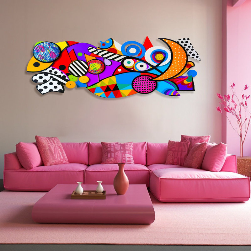 Art mural abstrait abstrait # 99 - Grand décor acrylique brillant pour l'intérieur et l'extérieur, H 23 po x l 64 po x P 1 po