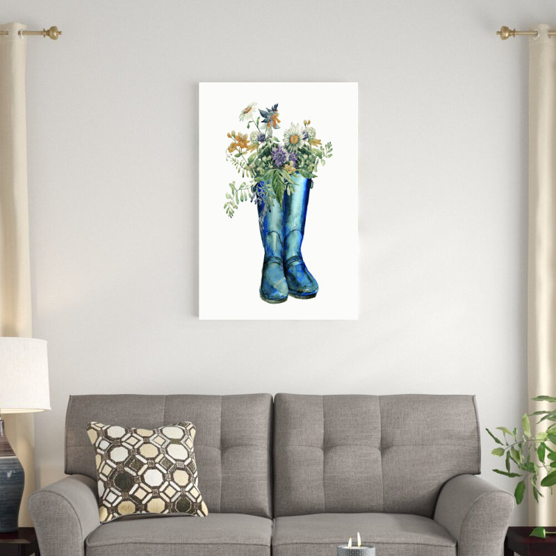 " Spring Wildflowers In Rainboots " Painting Print, 36" H x 24" W