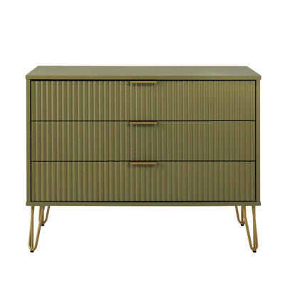 Dumbo 35" Modern Fluted Standard Dresser with 3 Drawers in Olive Green
