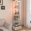 Vitrine moderne en verre avec tiroir, armoire antique à assemblage rapide avec lumières DEL, bibliothèque en verre trempé, armoire de rangement à 1 porte avec 4 tablettes pour le salon et la chambre à coucher-376433860