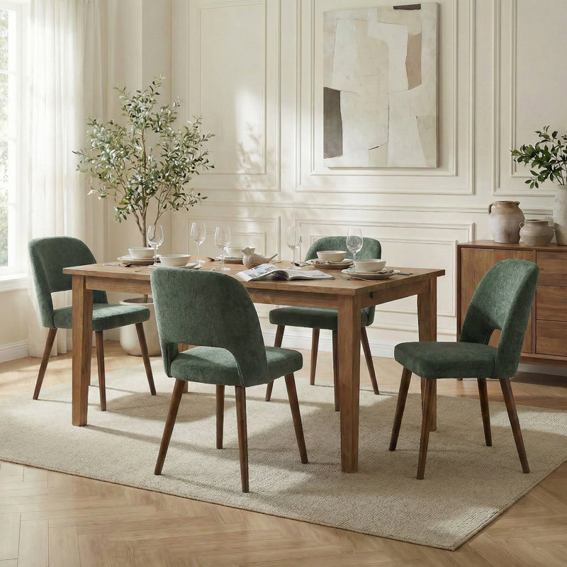  Ensemble de 4 chaises d'appoint rembourrées en chenille avec pieds en bois massif pour salle à manger, 4, Vert