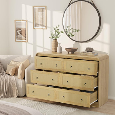 Commode 6 tiroirs en rotin, commode pour chambre à coucher, commodes et commodes