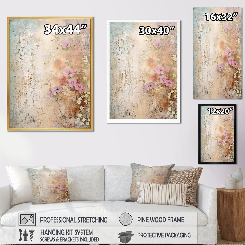 Bouquet rustique fleurs sauvages florales I, Toile tendue, H 32 po x l 16 po x P 1 po