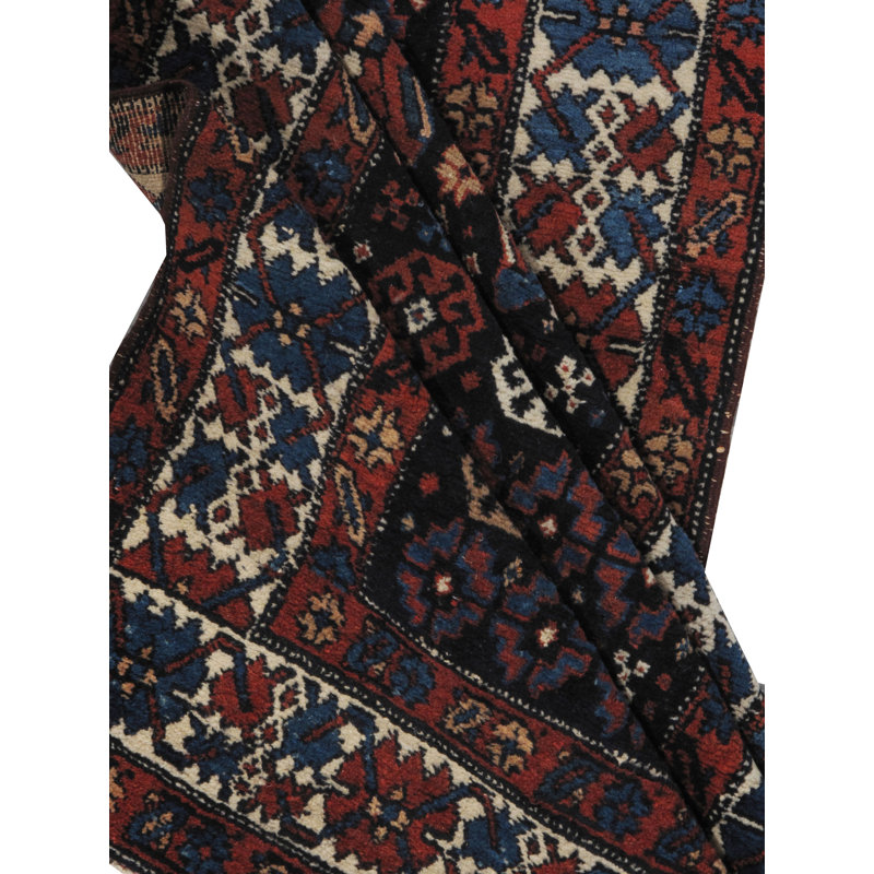 One-of-a-Kind Runner 2'9" X 12'11" 1900s Runner Wool Area Rug in Black/Navy/Red